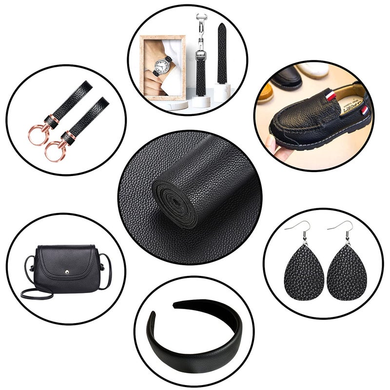 Picheng Solid Color Faux Leather Sheets Lychee Texture Leather Fabric Perfect for Craft DIY Handmade Projects Hair Bows Earrings Crafts Key Chain 1 Roll 8.2" x 53" (21 cm x 135 cm) (Black) - Image 5